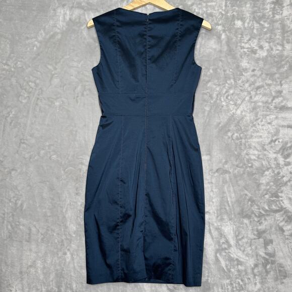 Cache Dress Womens 4 Navy Blue Sleeveless Belted Fitted Sheath Cocktail Party - Picture 2 of 14
